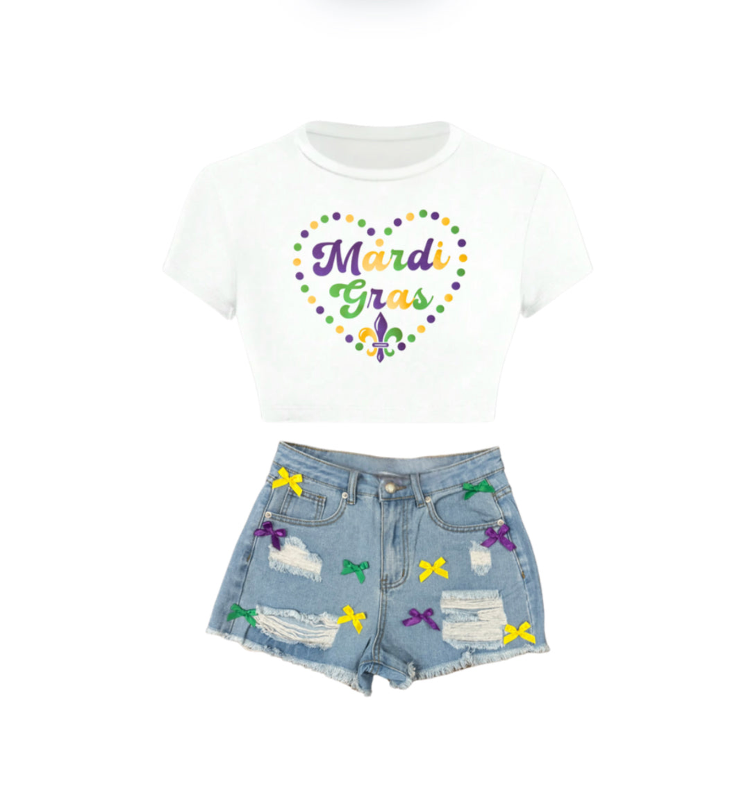 Mardi Gras Sweet Heart Crop Top