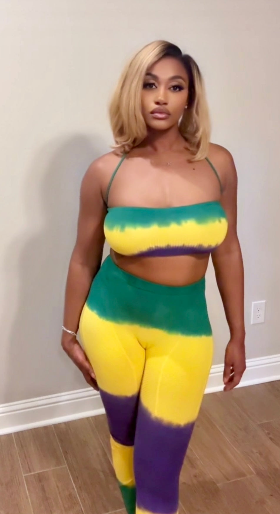 Mardi Gras Tie Dye Tube Top Leggings Set