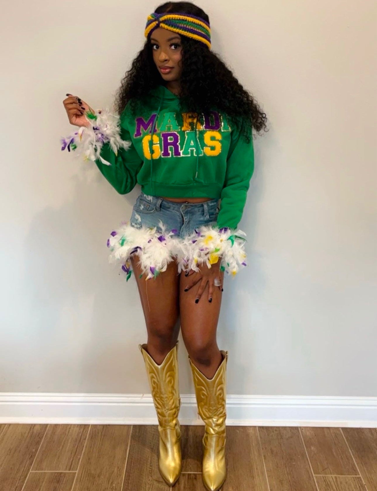 Mardi Gras Cropped Chenille Patch Hoodie