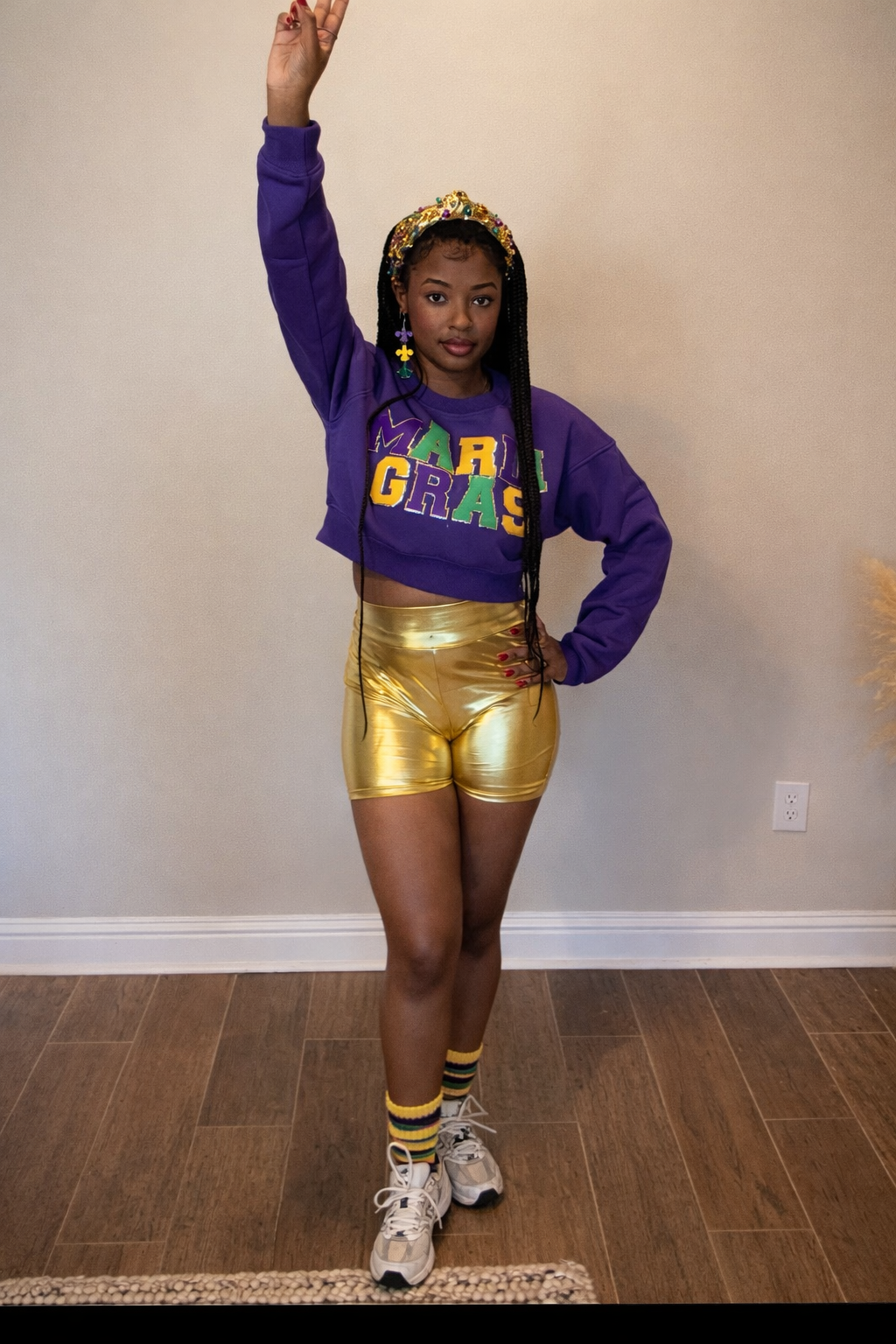 Mardi Gras Cropped Chenille Patch Sweatshirt