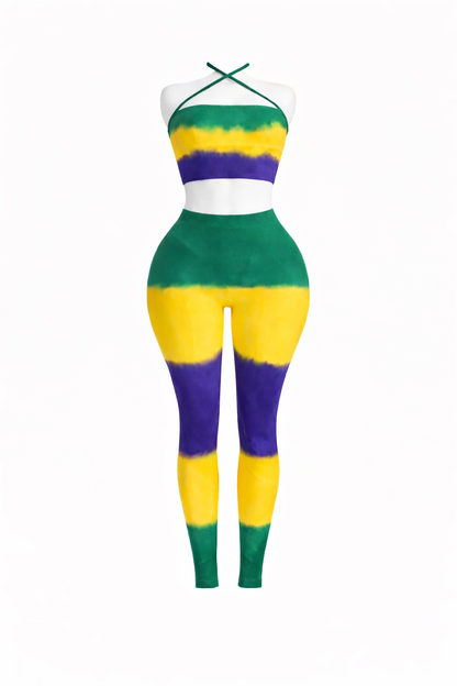 Mardi Gras Tie Dye Tube Top Leggings Set