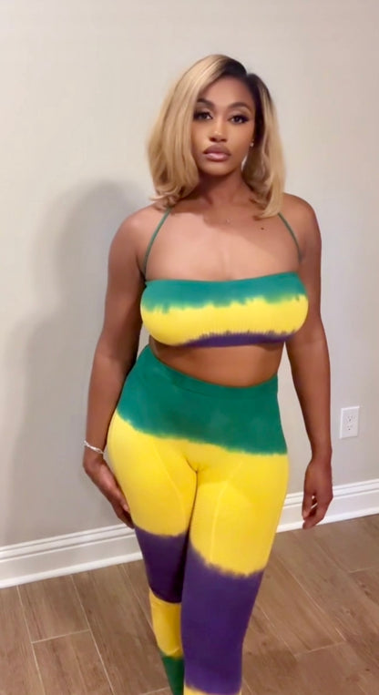 Mardi Gras Tie Dye Tube Top Leggings Set