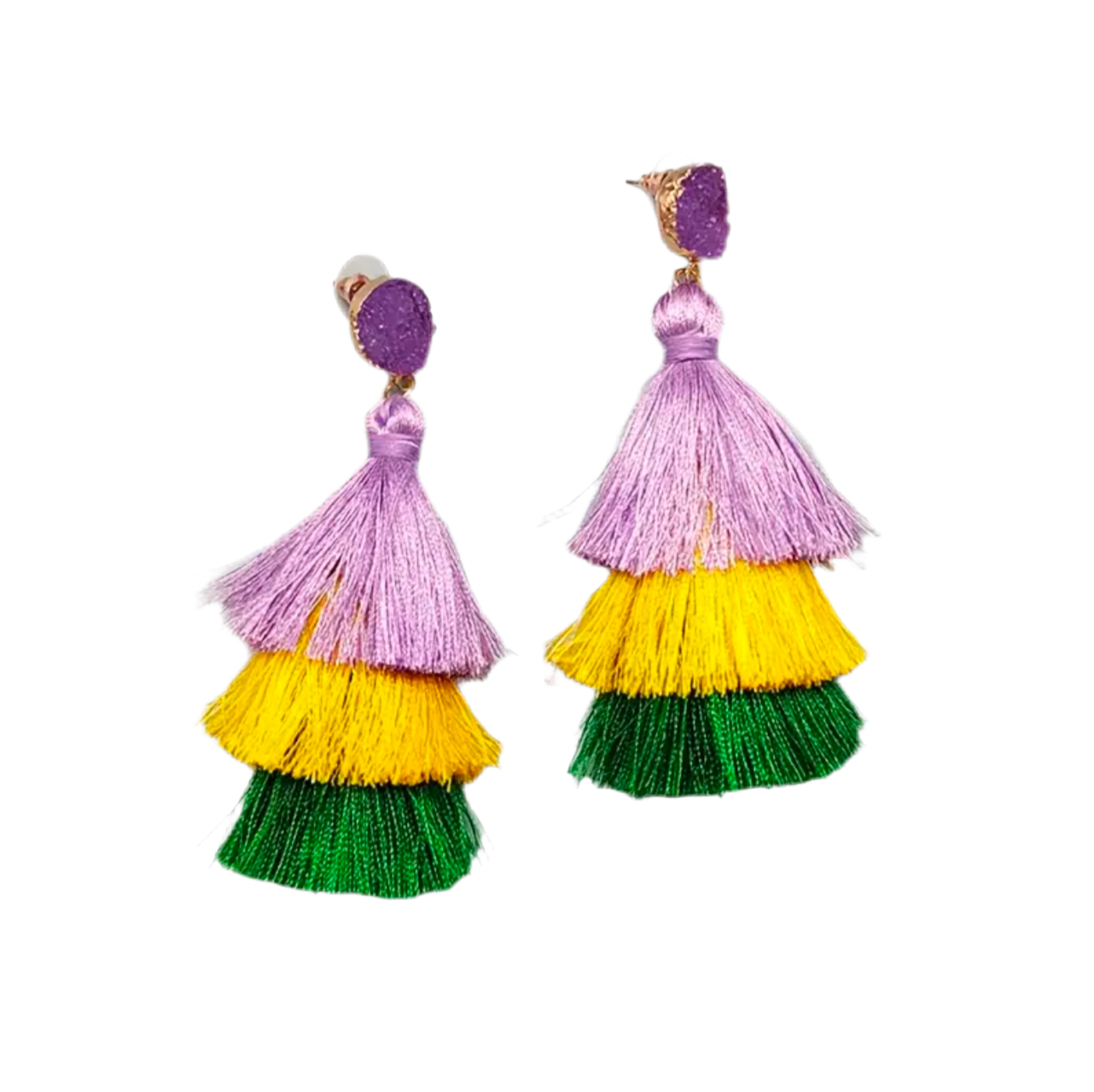 Mardi Gras Tassel and Druzy Earring