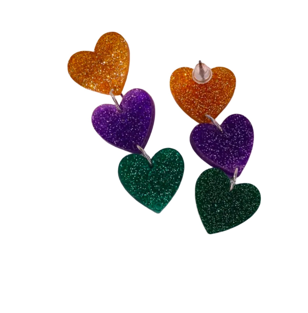 Mardi Gras Heart Earrings