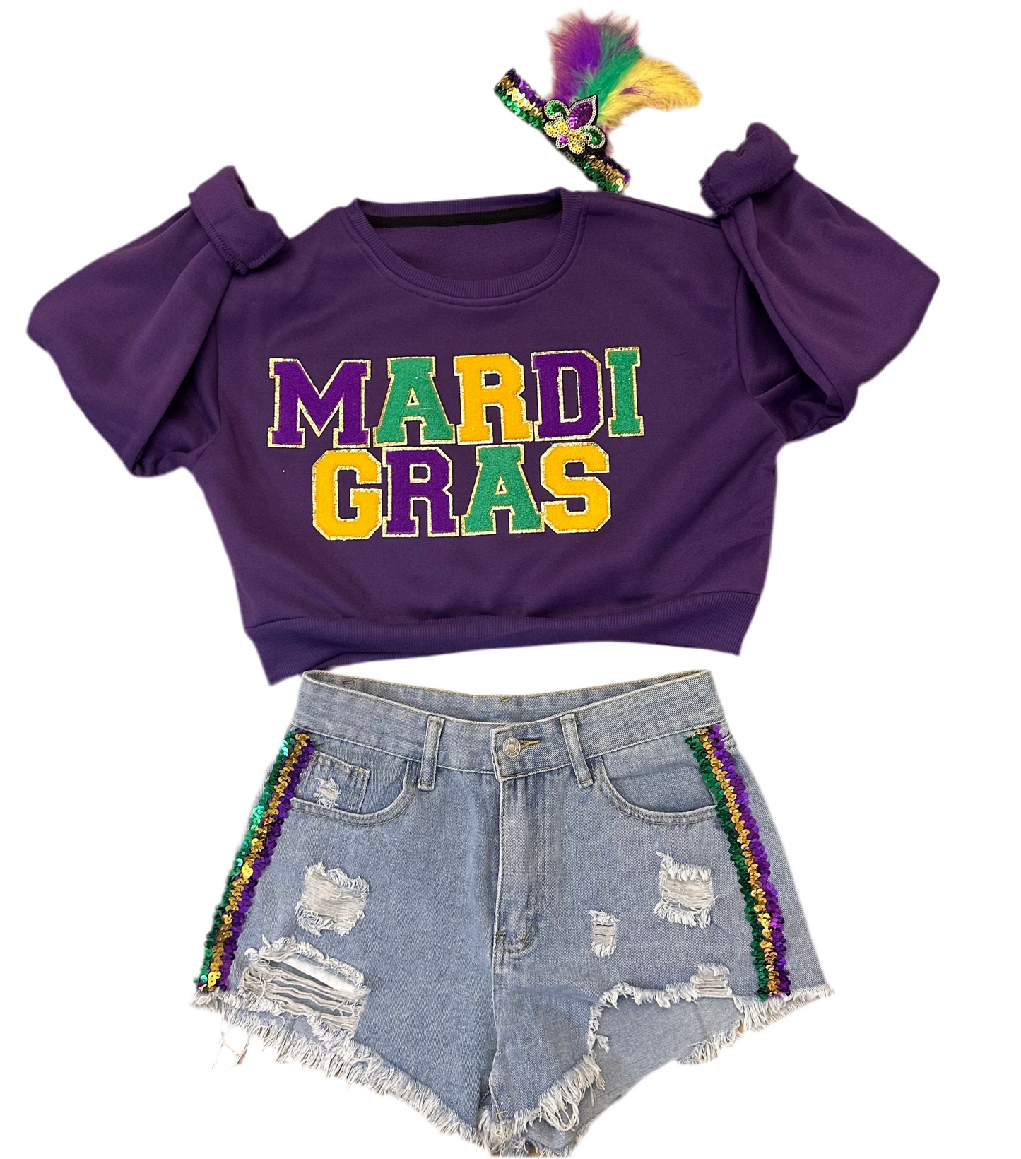 Mardi Gras Cropped Chenille Patch Sweatshirt