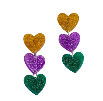 Mardi Gras Heart Earrings