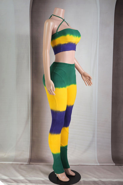 Mardi Gras Tie Dye Tube Top Leggings Set