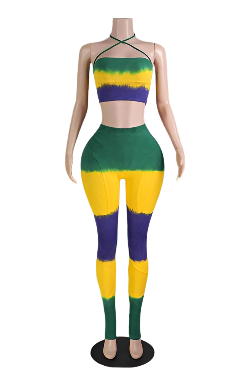 Mardi Gras Tie Dye Tube Top Leggings Set