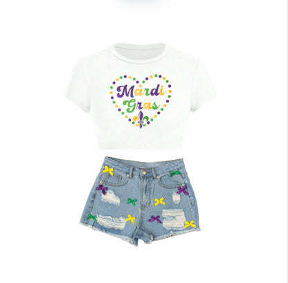 Mardi Bow Denim Shorts