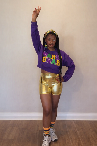 Mardi Gras Cropped Chenille Patch Sweatshirt