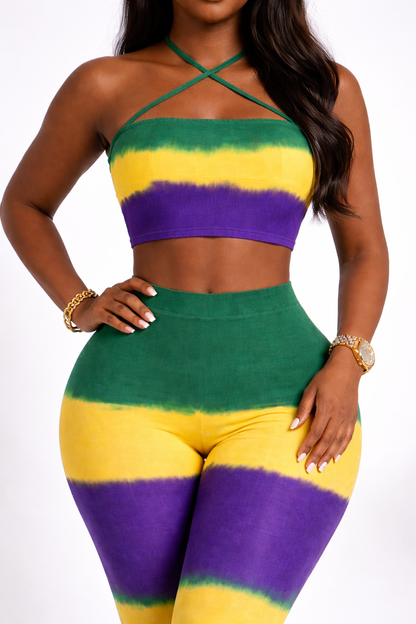 Mardi Gras Tie Dye Tube Top Leggings Set