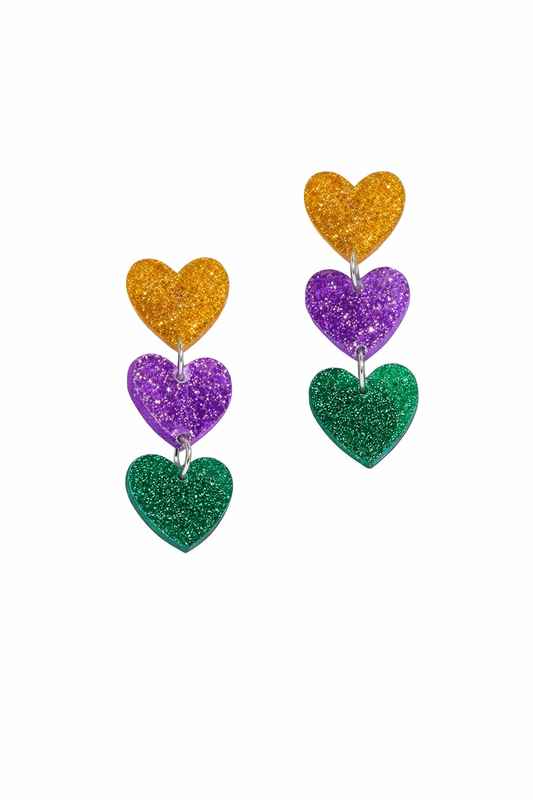 Mardi Gras Heart Earrings