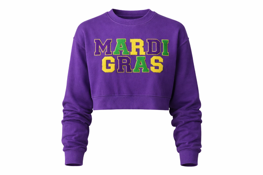 Mardi Gras Cropped Chenille Patch Sweatshirt
