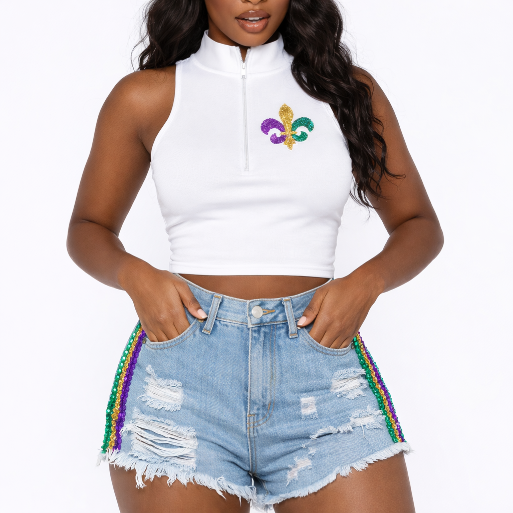 Mardi Gras Sequin Trim Shorts