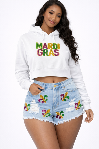 Mardi Gras Fleur de Lis  Denim Shorts