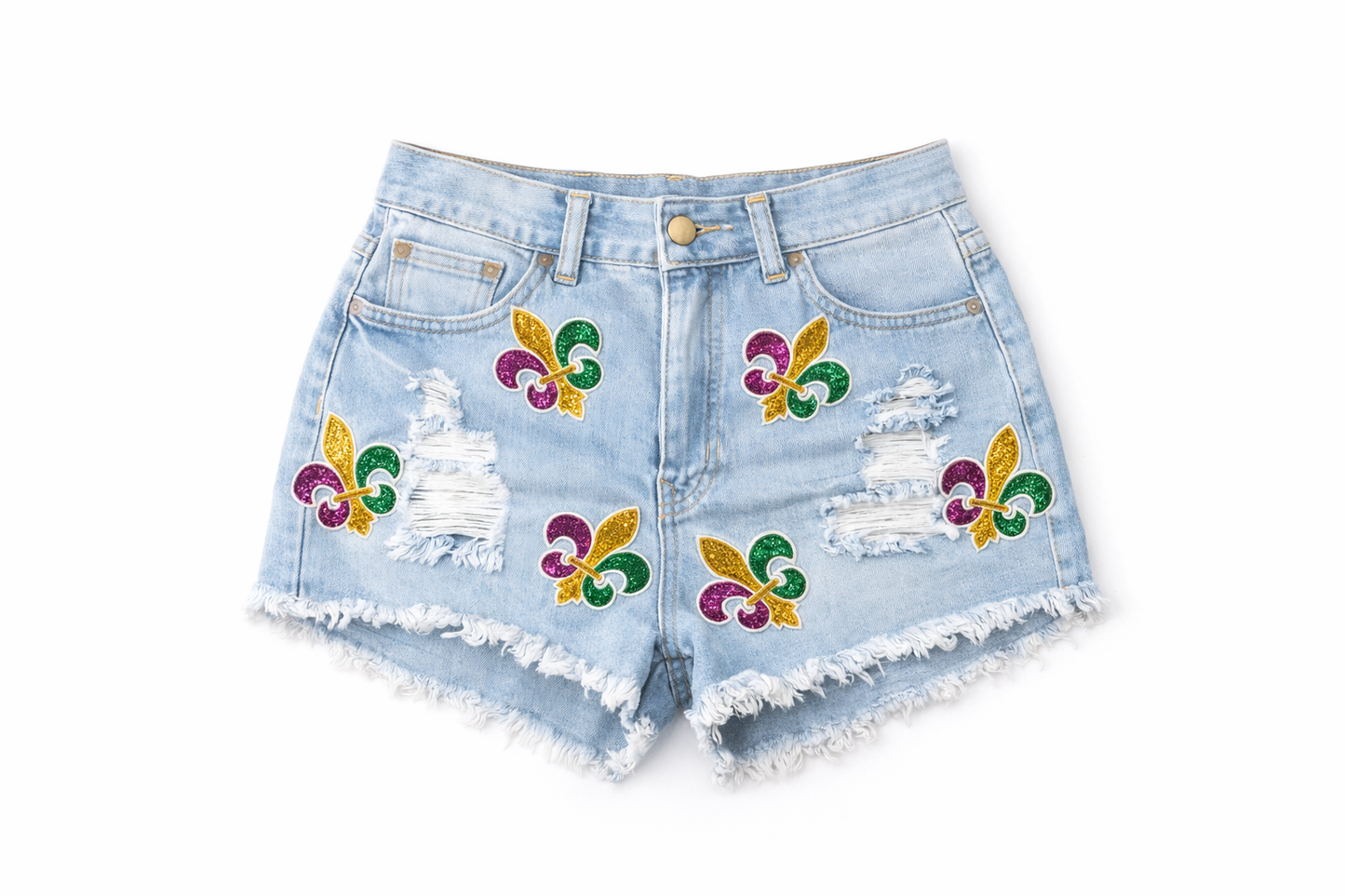 Mardi Gras Fleur de Lis  Denim Shorts