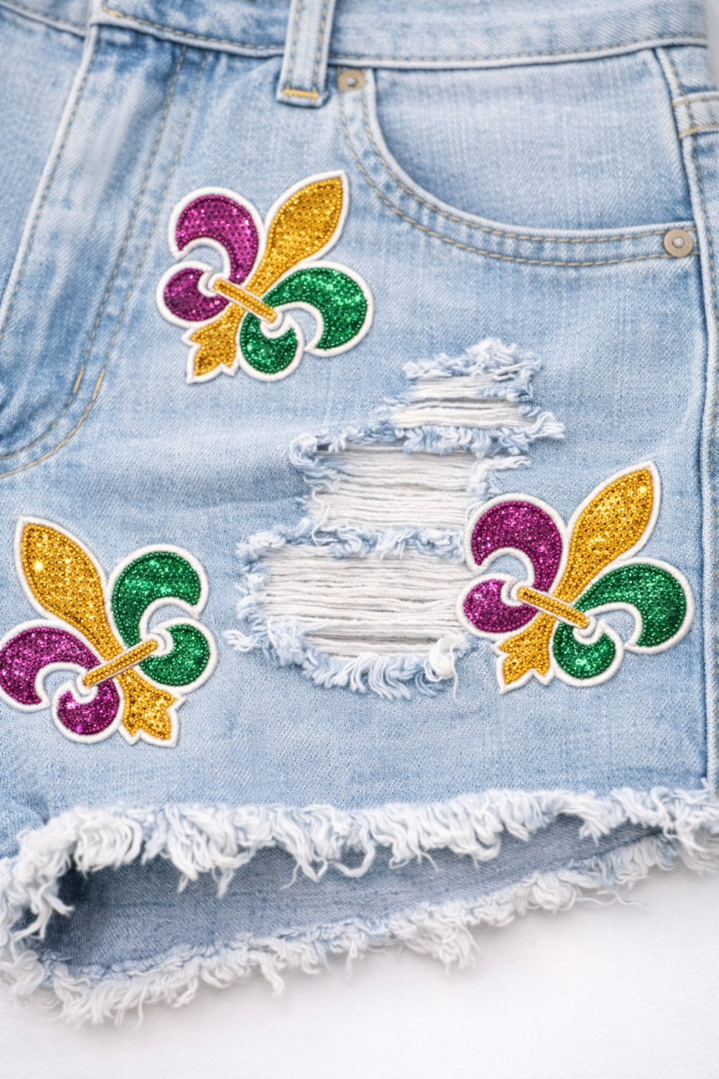 Mardi Gras Fleur de Lis  Denim Shorts