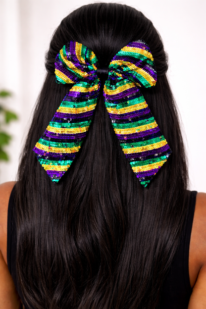 Mardi Gras Striped Sequin Hair Bow