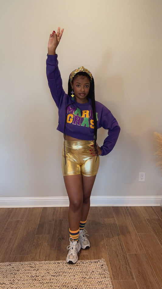 Mardi Gras Cropped Chenille Patch Sweatshirt