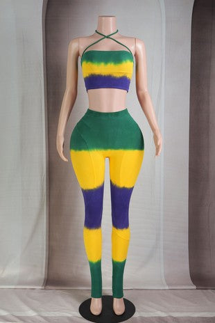 Mardi Gras Tie Dye Tube Top Leggings Set