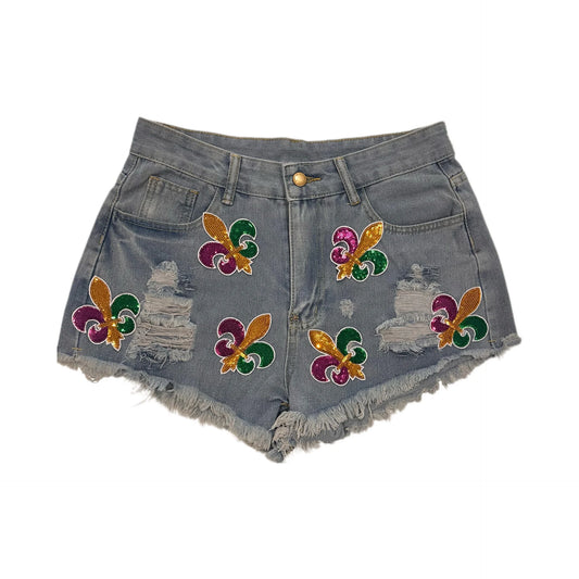 Mardi Gras Fleur de Lis  Denim Shorts