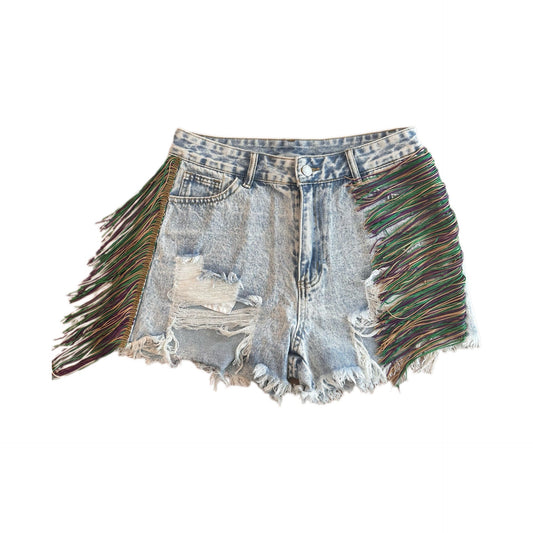 Mardi Gras Fringe Denim Shorts