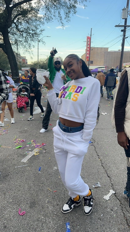 Mardi Gras Cropped Chenille Patch Sweatshirt