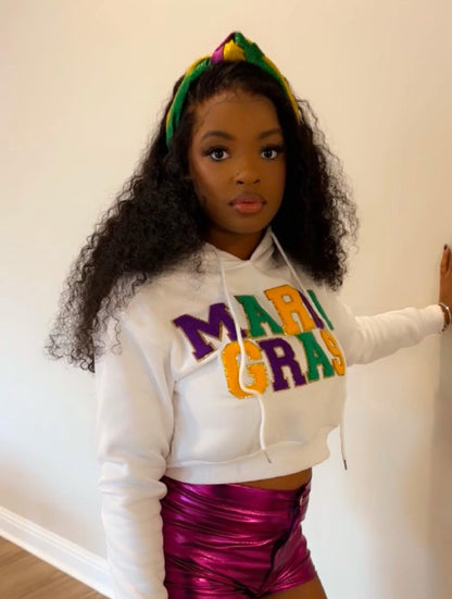 Mardi Gras Cropped Chenille Patch Hoodie