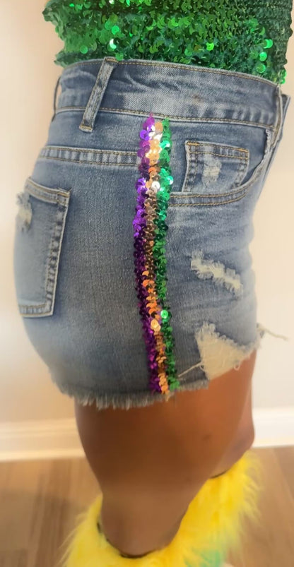 Mardi Gras Sequin Trim Shorts