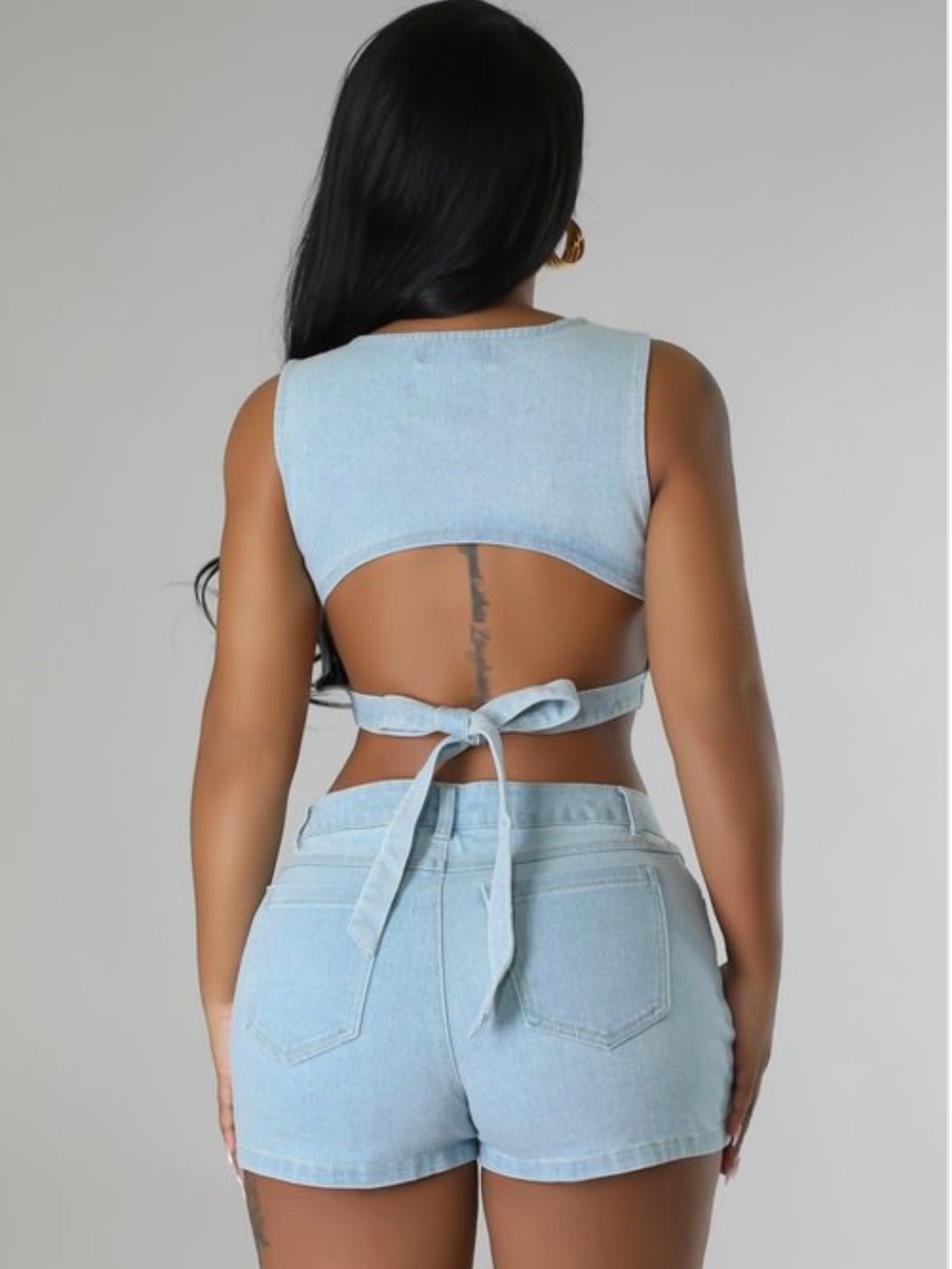 Denim Crop Top and Short Set - Seaux Neauxla